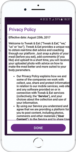 tweak and eat app screen